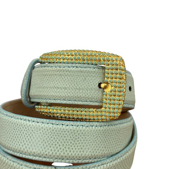 Carlisle Accessories - Carlisle Skinny Enamel Dress Belt Womens SZ M Green Gold Buckle Vintage Leather